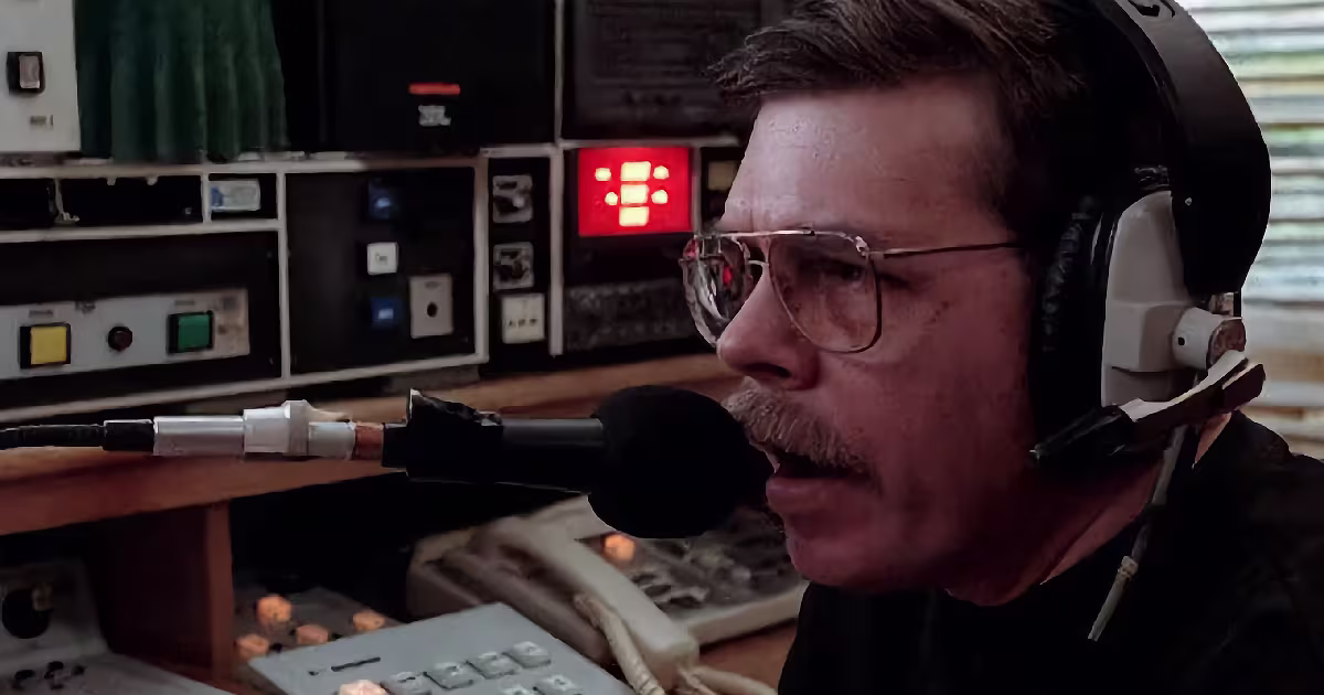 the GOAT Art Bell in his 1990s radio studio at night. RIP Art, you are missed. Illustration.