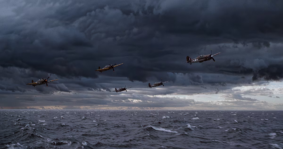Open Atlantic at dusk. Storm clouds, empty sea. Illustration.