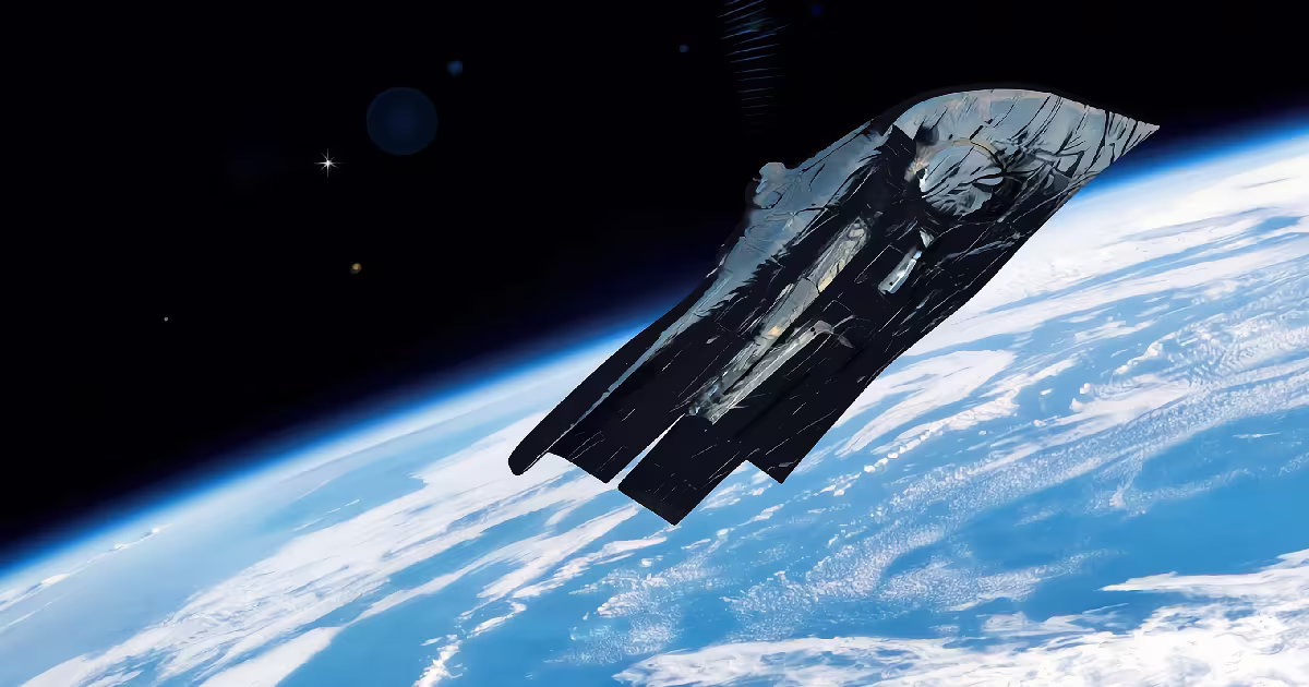 A black, jagged shape drifts above the curve of the Earth. Illustration.