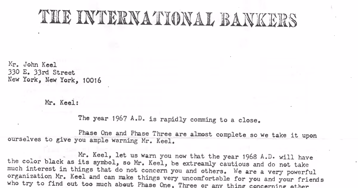 Exhibit A: the International Bankers letter, 30 November 1967. Illustration.