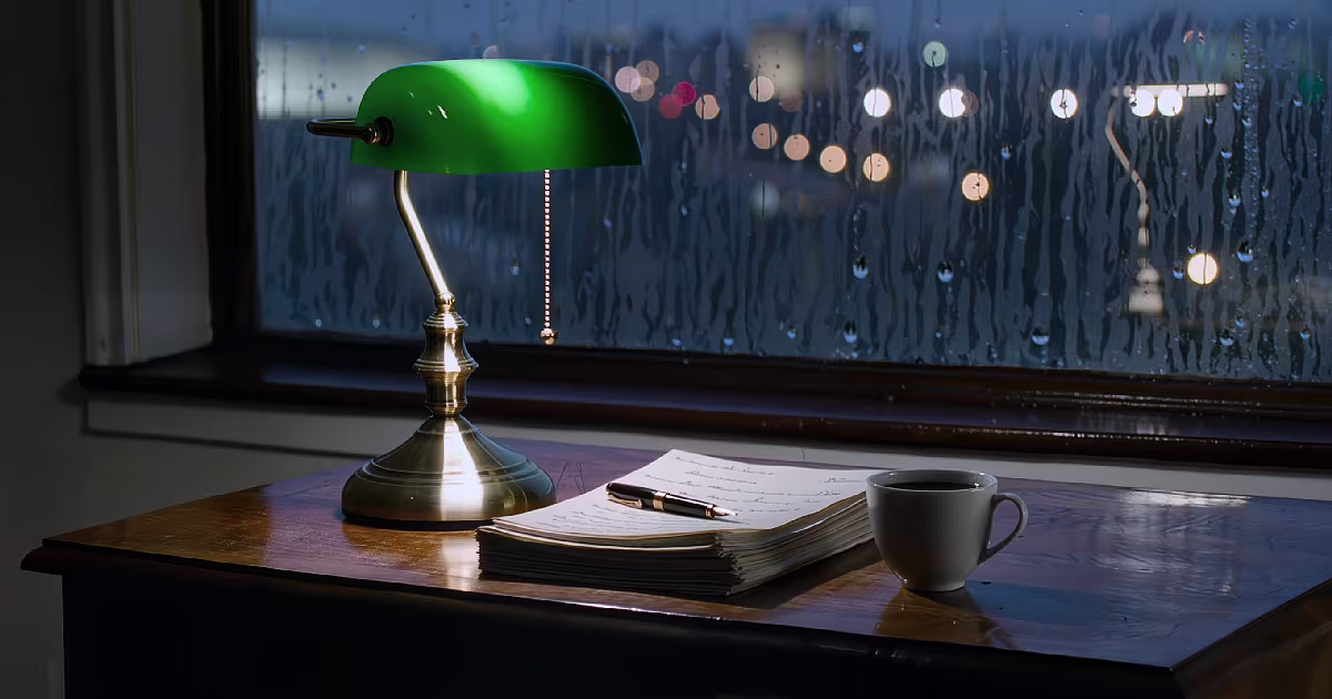Pentagon corridor at night. Closed door, one lamp. Illustration.